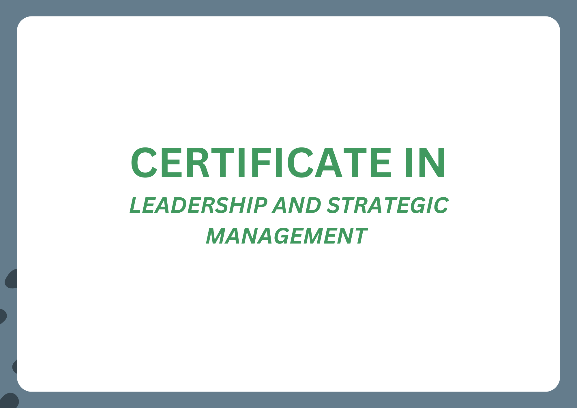 CERTIFICATE IN LEADERSHIP AND STRATEGIC MANAGEMENT